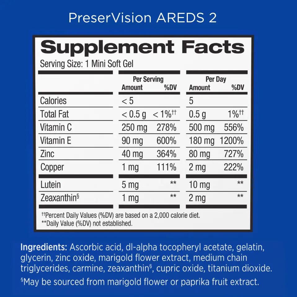 B&L PreserVision AREDS 2 Vitamin & Mineral Supplement Soft Gels 120 ct Pack of 6 - Bausch + Lomb