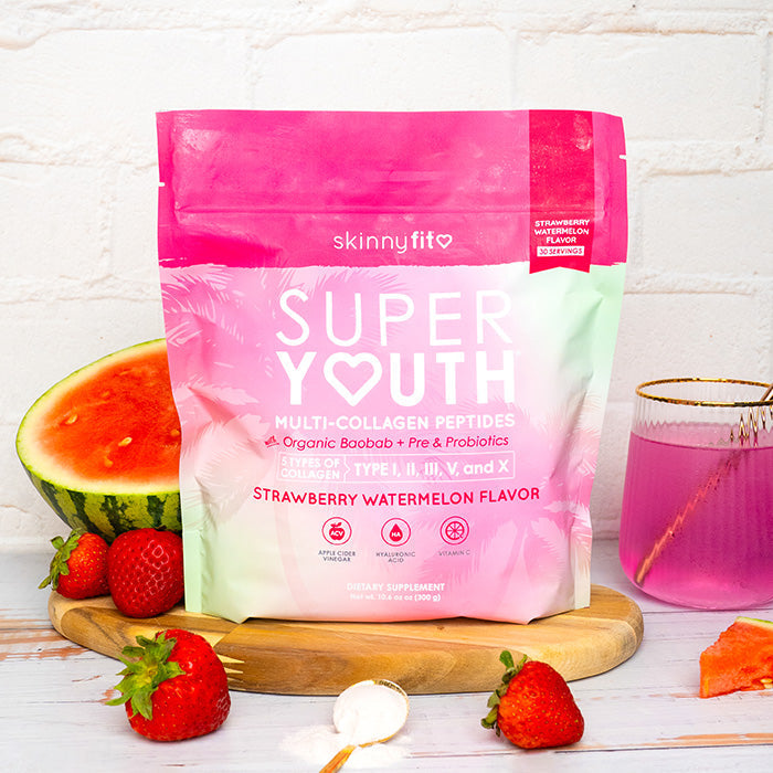Skinnyfit - Super Youth Multi-Collagen Peptides + Organic Baobab and Probiotics - Strawberry Watermelon Flavor - Skinnyfit
