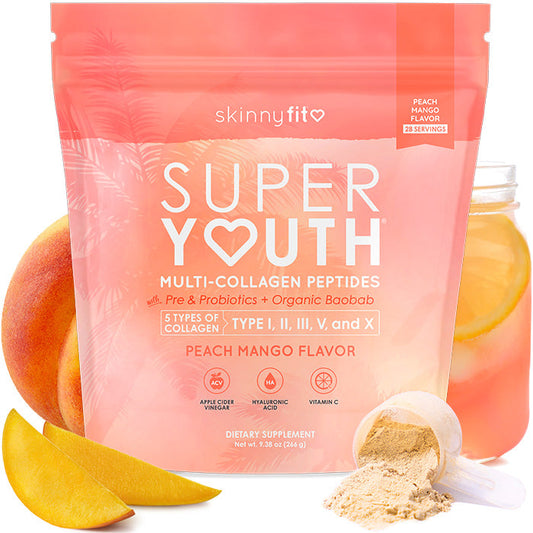 SkinnyFit Super Youth Multi-Collagen Peptides Peach Mango Flavor NEW Skinny Fit Skinnyfit